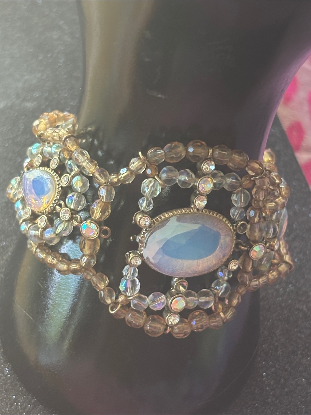 Iridized Crystal Beaded toggle Bracelet with Opalescent Center